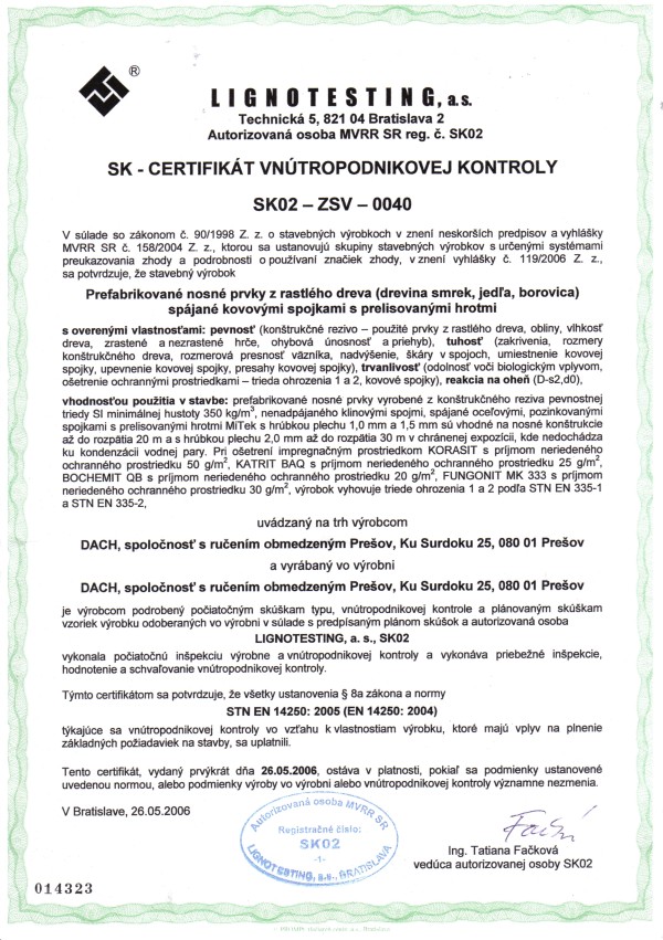 Certifikát DACH s.r.o.